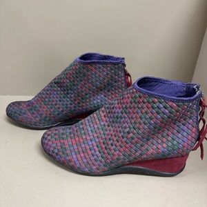 Zee Alexis Woven Multicolor Women’s Ankle Wedge Bootie with Tasseled Back Zip